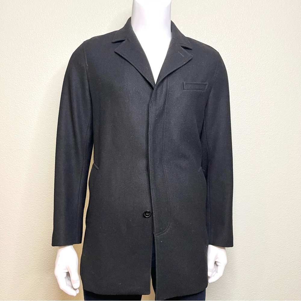 COLE HAAN black wool blend car coat.